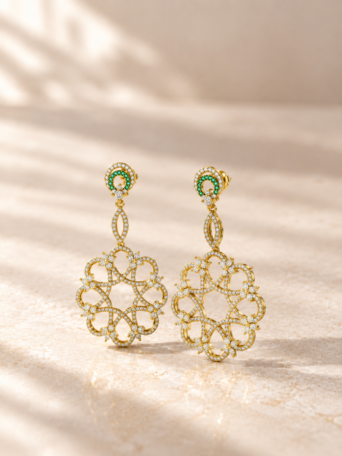 ROUND/14k YELLOWGOLD/OPENWORK CHANDELIER EARRINGS, lifestyle view
