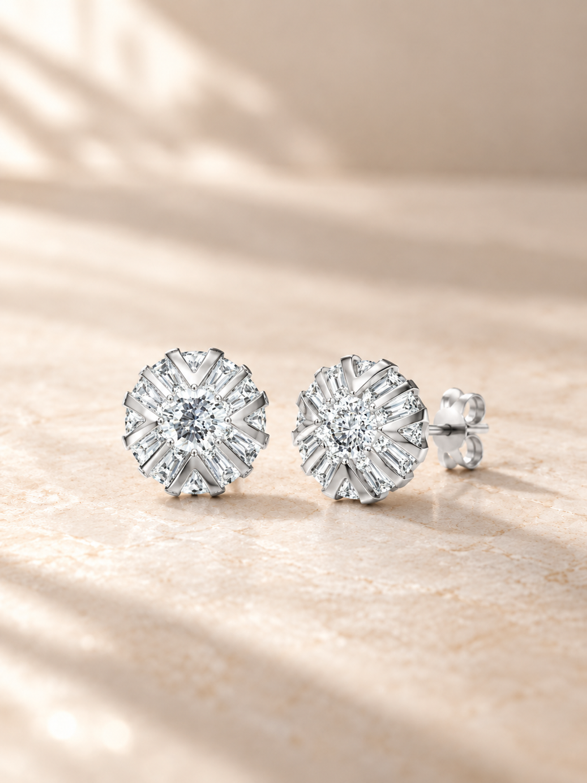 ROUND/14k WHITEGOLD/RADIAL STUD EARRINGS, lifestyle view