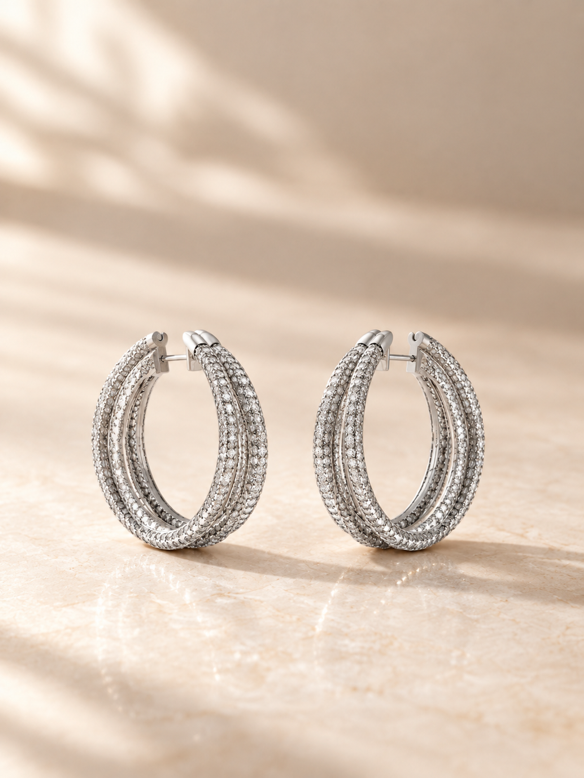 ROUND/14k WHITEGOLD/PAVE HOOP EARRINGS, lifestyle view