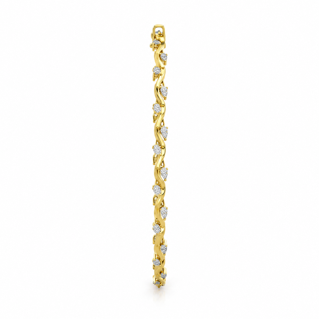 WAVE/14k YELLOWGOLD/STONE-SET LINK BRACELET, side view