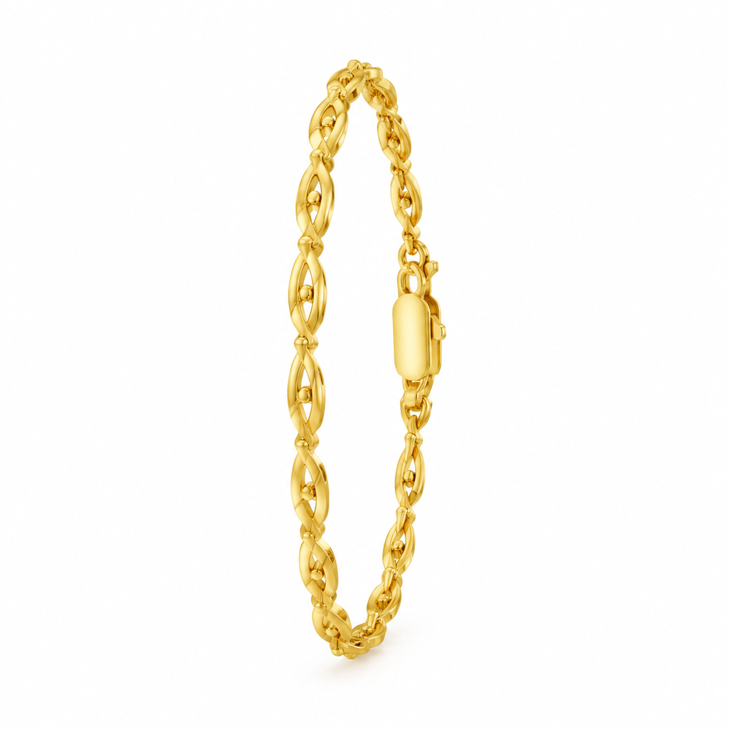 OVAL/14k YELLOWGOLD/OPEN LINK BRACELET, side view