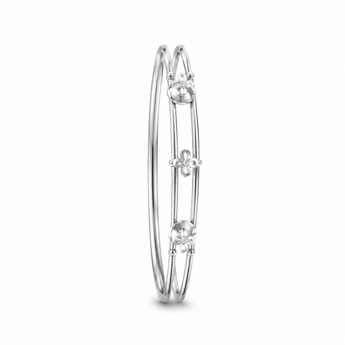 FLORAL/14k WHITEGOLD/DOUBLE RAIL BANGLE, side view