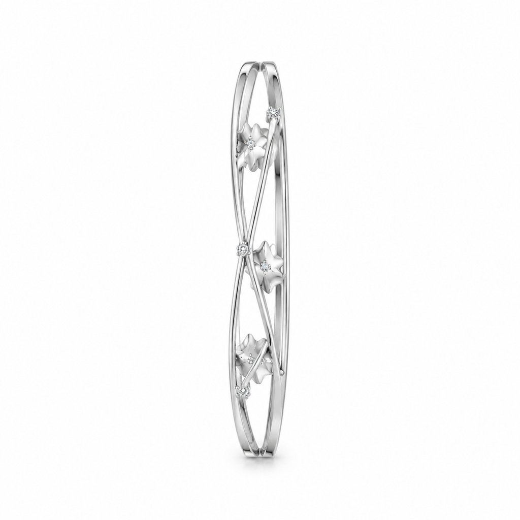 ROUND/14k WHITEGOLD/FLORAL CROSSOVER BANGLE, side view