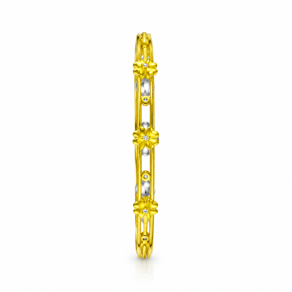 FLORAL/14k YELLOWGOLD/DOUBLE RAIL BANGLE, side view