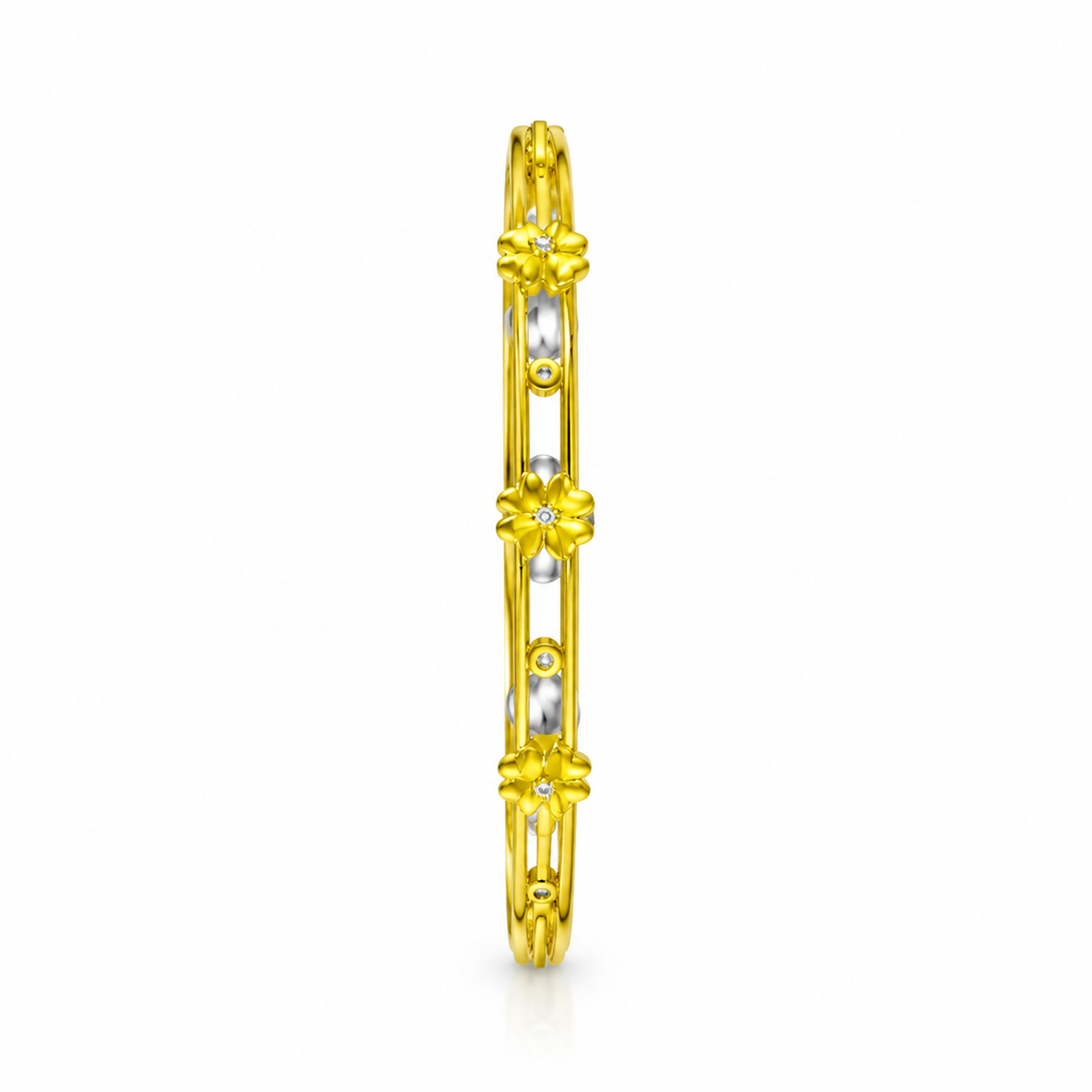 FLORAL/14k YELLOWGOLD/DOUBLE RAIL BANGLE, side view