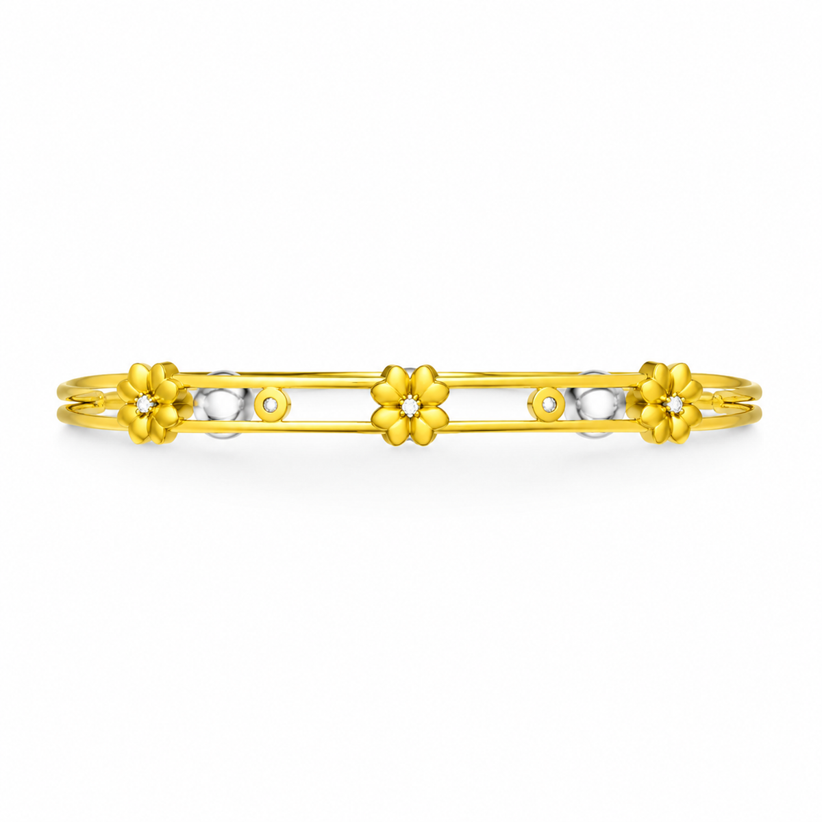 FLORAL/14k YELLOWGOLD/DOUBLE RAIL BANGLE, top view
