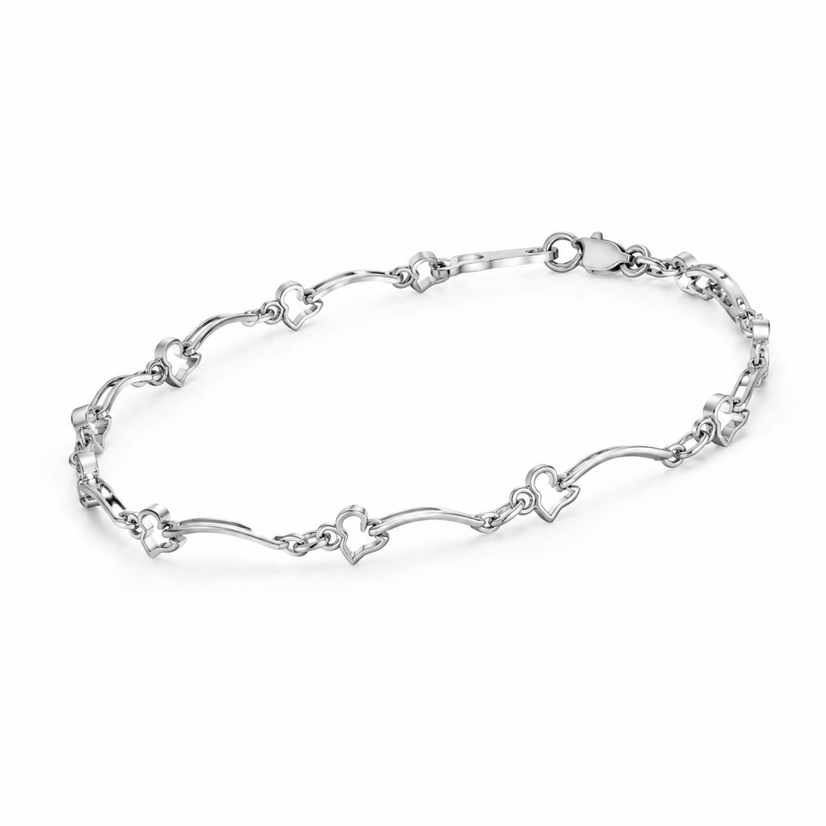14k WHITEGOLD/CURVED LINK BRACELET, 45-degree view