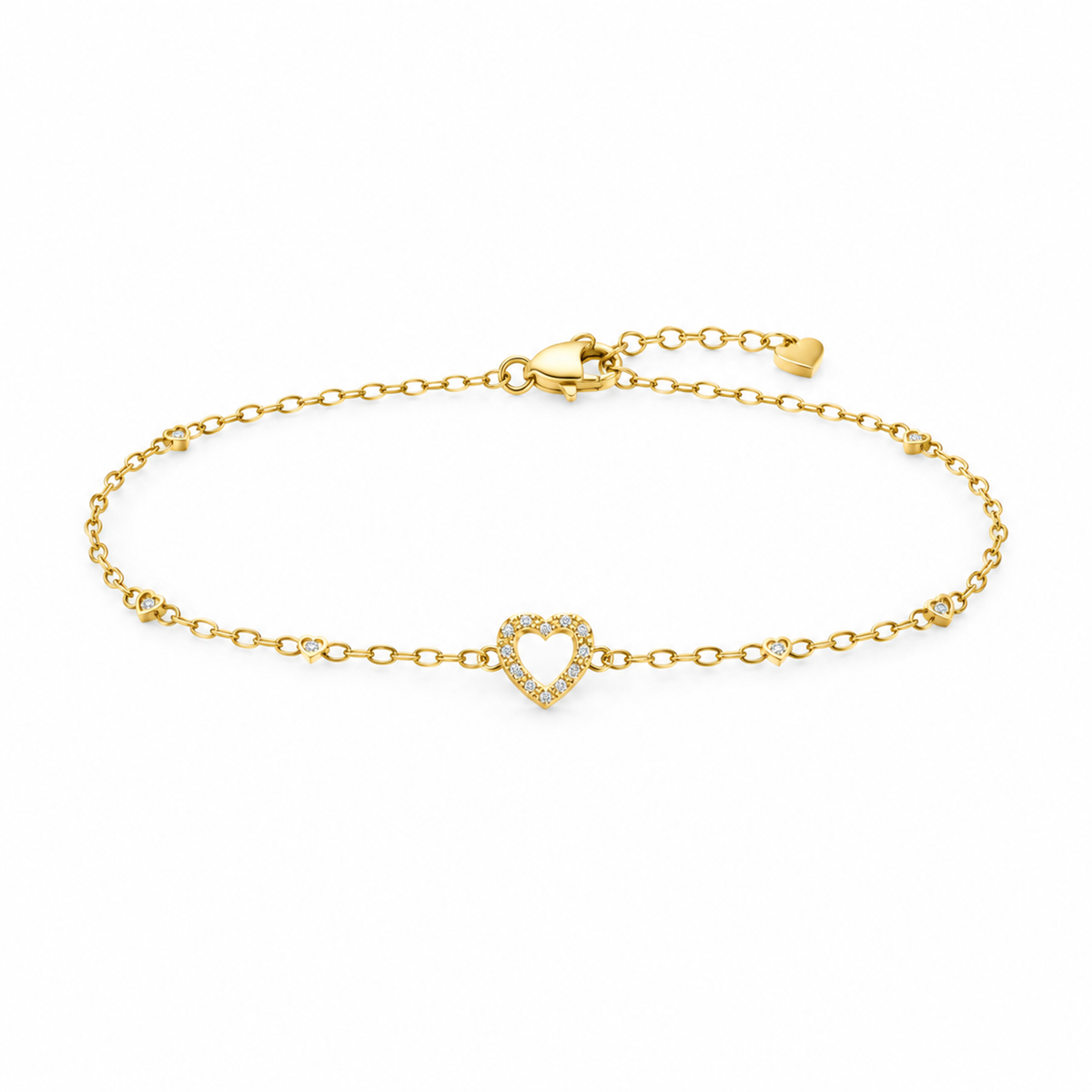HEART/14k YELLOWGOLD/HEART CHAIN BRACELET, top view
