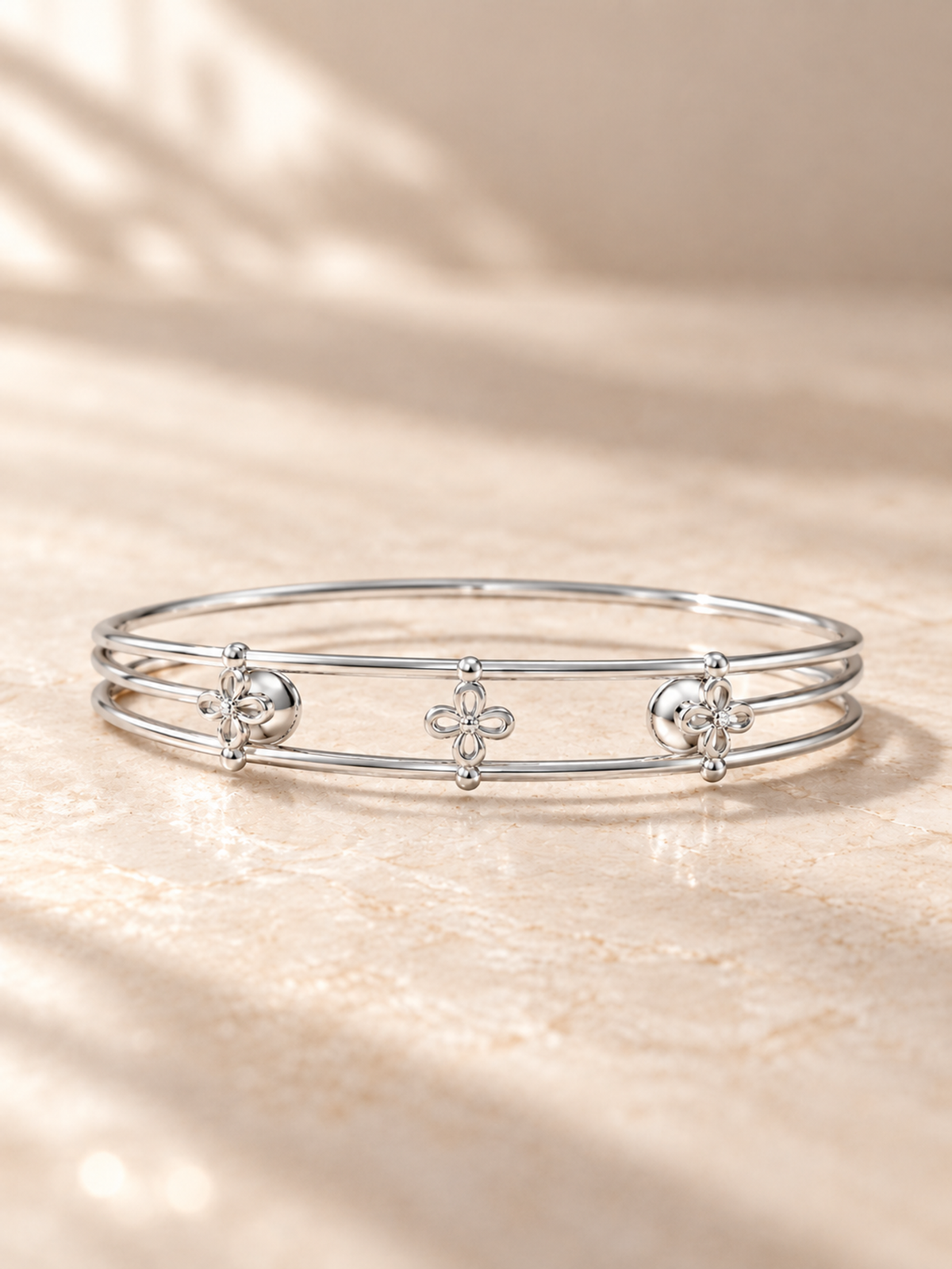 FLORAL/14k WHITEGOLD/DOUBLE RAIL BANGLE, lifestyle view