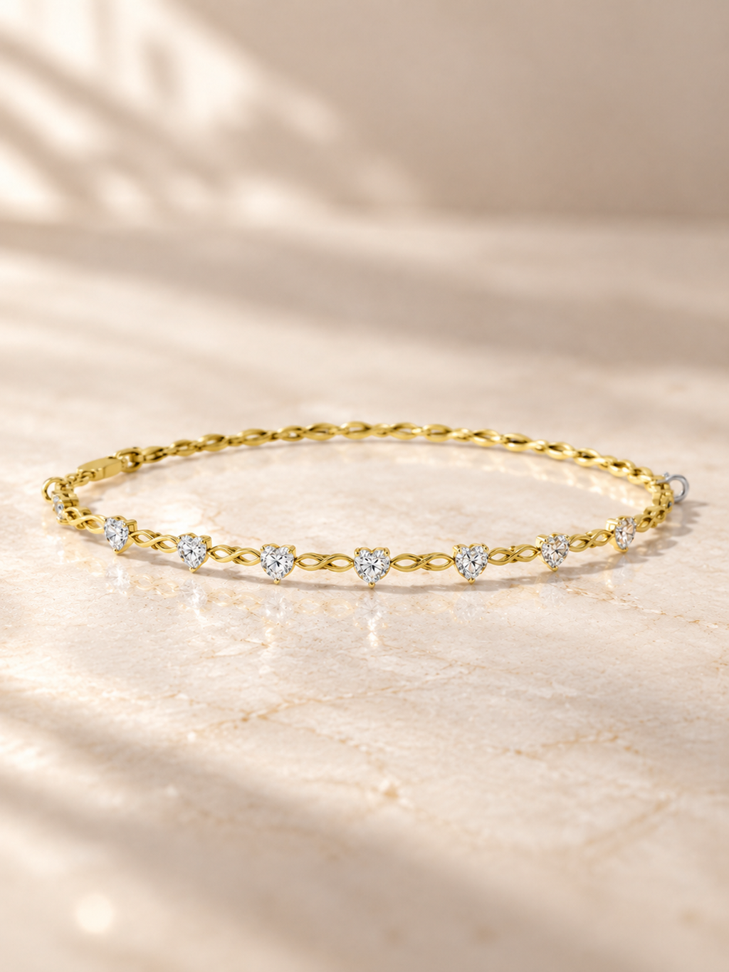 HEART/14k YELLOWGOLD/INFINITY LINK BRACELET, lifestyle view