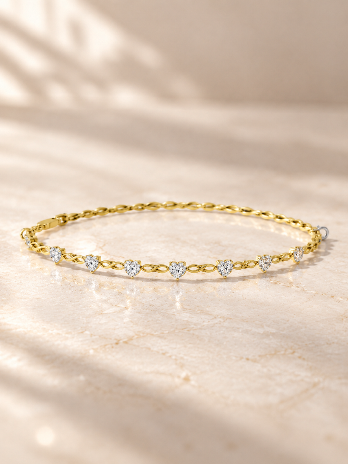 HEART/14k YELLOWGOLD/INFINITY LINK BRACELET, lifestyle view