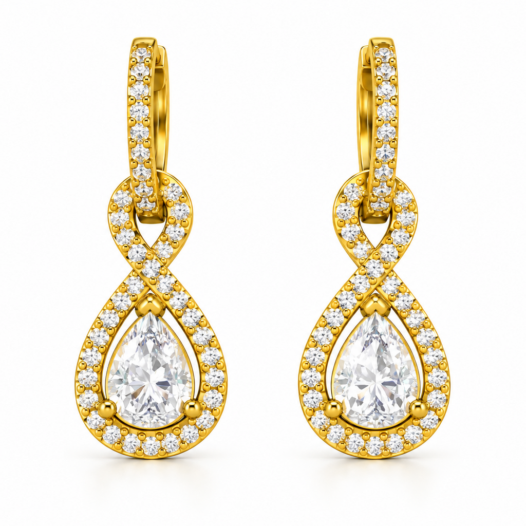 PEAR/14k YELLOWGOLD/INFINITY HALO DROP EARRINGS