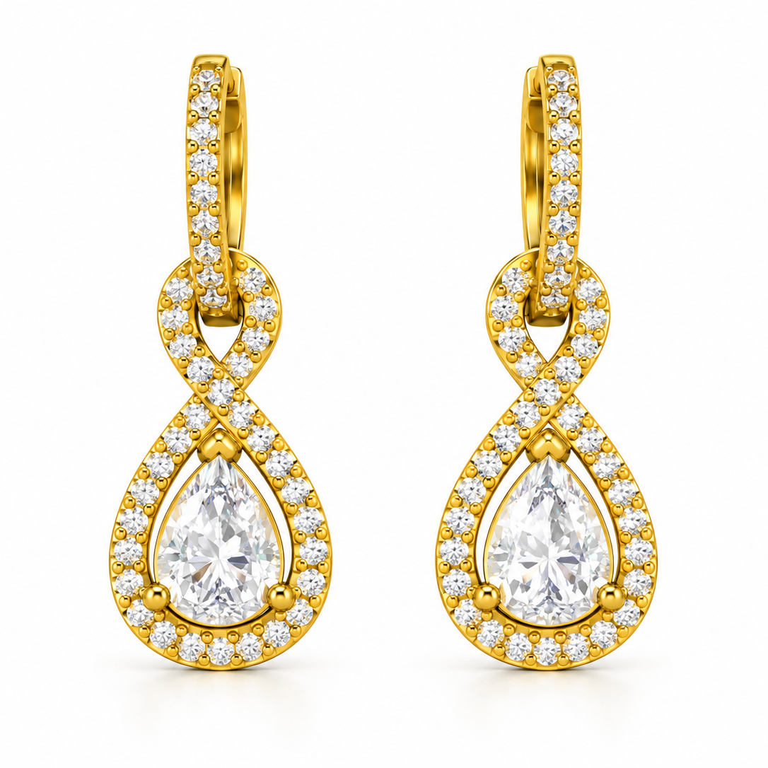 PEAR/14k YELLOWGOLD/INFINITY HALO DROP EARRINGS