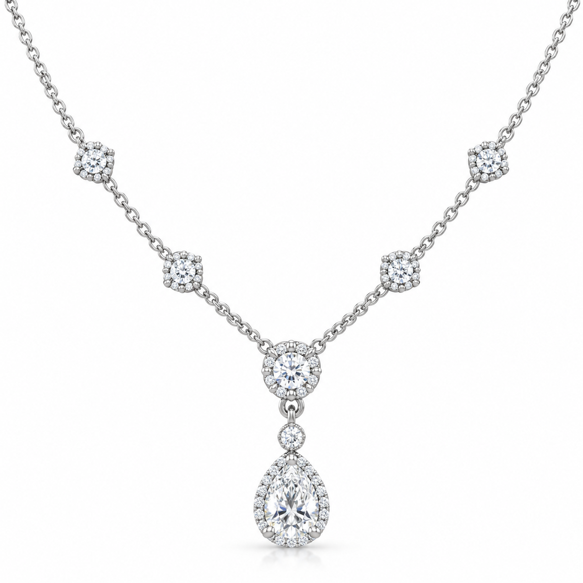 PEAR/5 CT /14k WHITEGOLD/HALO DROP NECKLACE