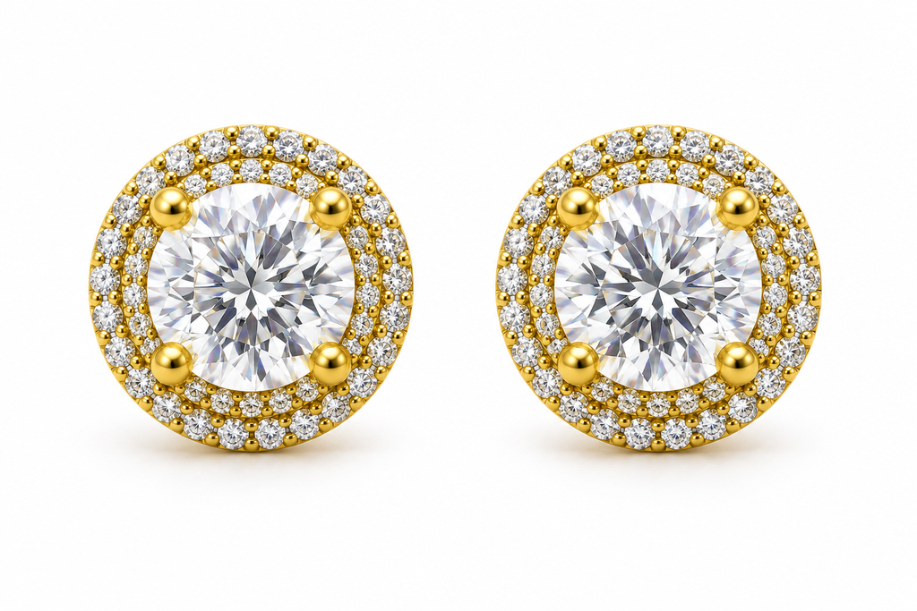 ROUND/14k YELLOWGOLD/HALO STUD EARRINGS