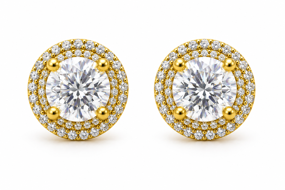 ROUND/14k YELLOWGOLD/HALO STUD EARRINGS