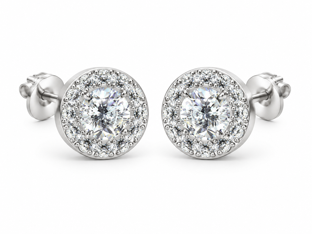 ROUND/14k WHITEGOLD/HALO STUD EARRINGS