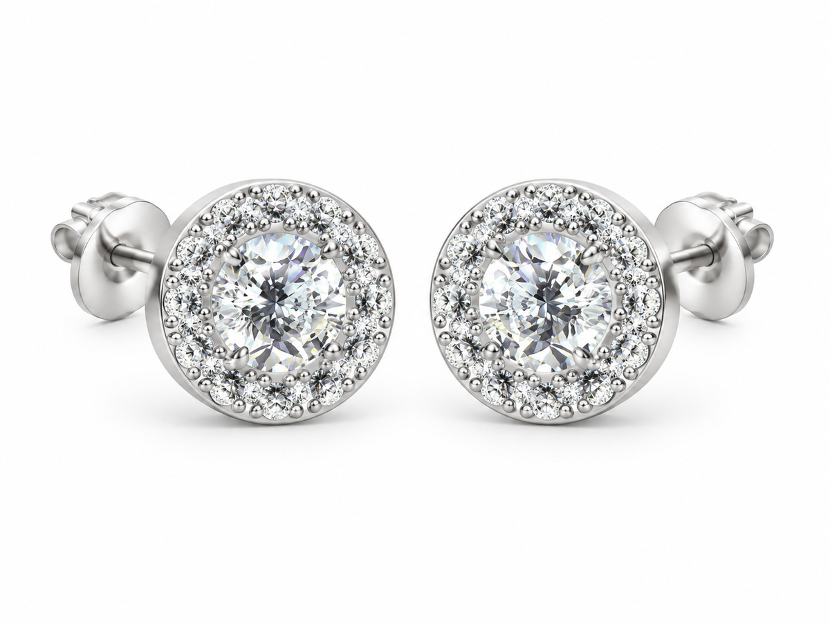 ROUND/14k WHITEGOLD/HALO STUD EARRINGS