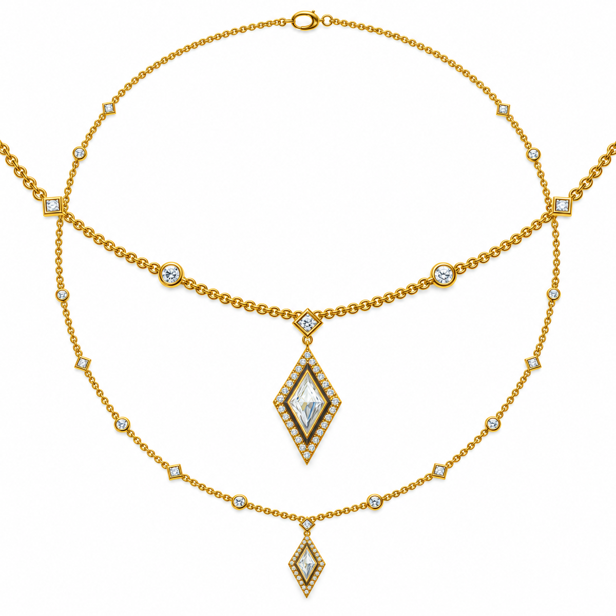 KITE/3 CT /14k YELLOWGOLD/HALO STATION NECKLACE