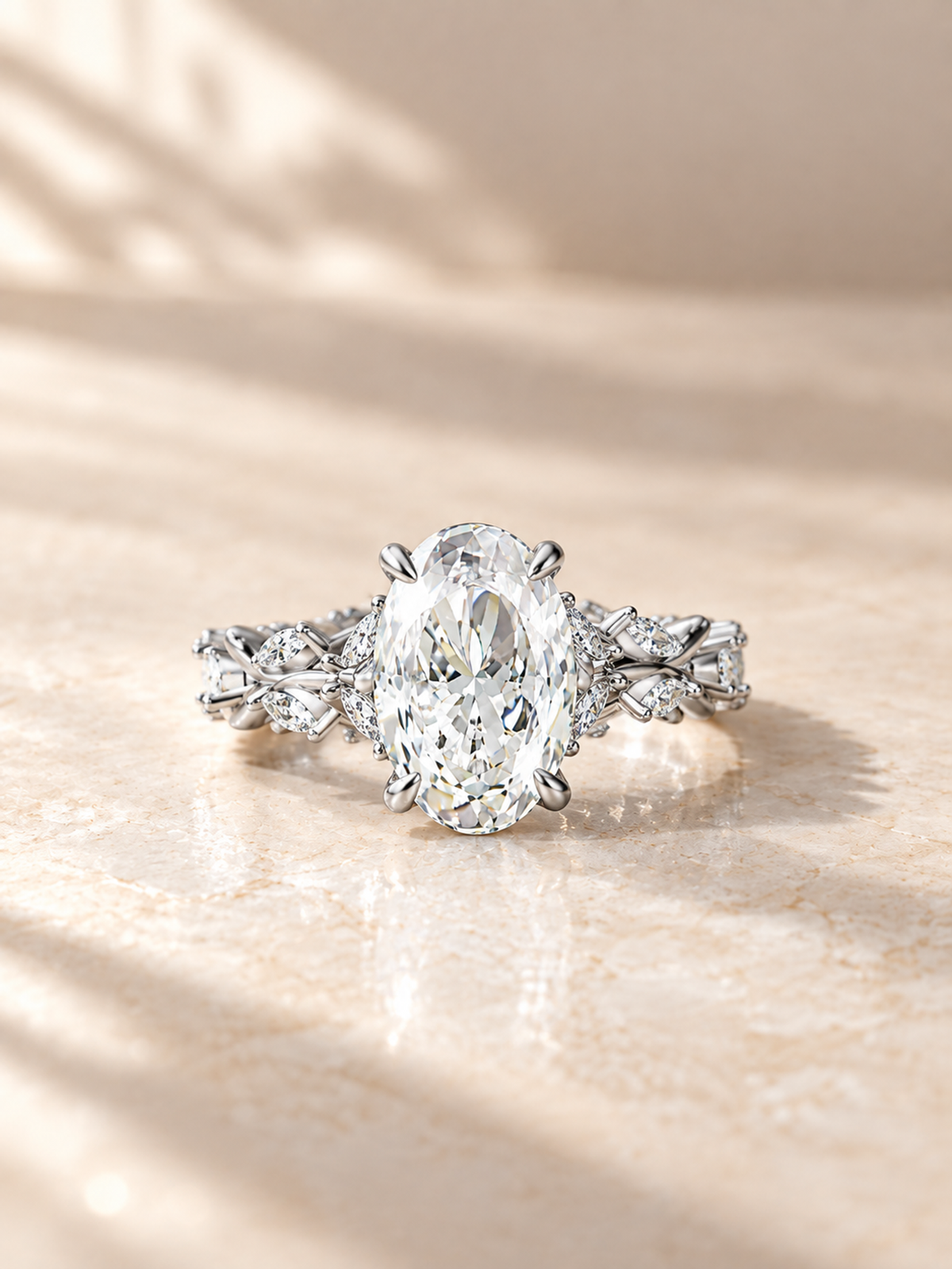 OVAL/5 CT /14k WHITEGOLD/VINE BAND