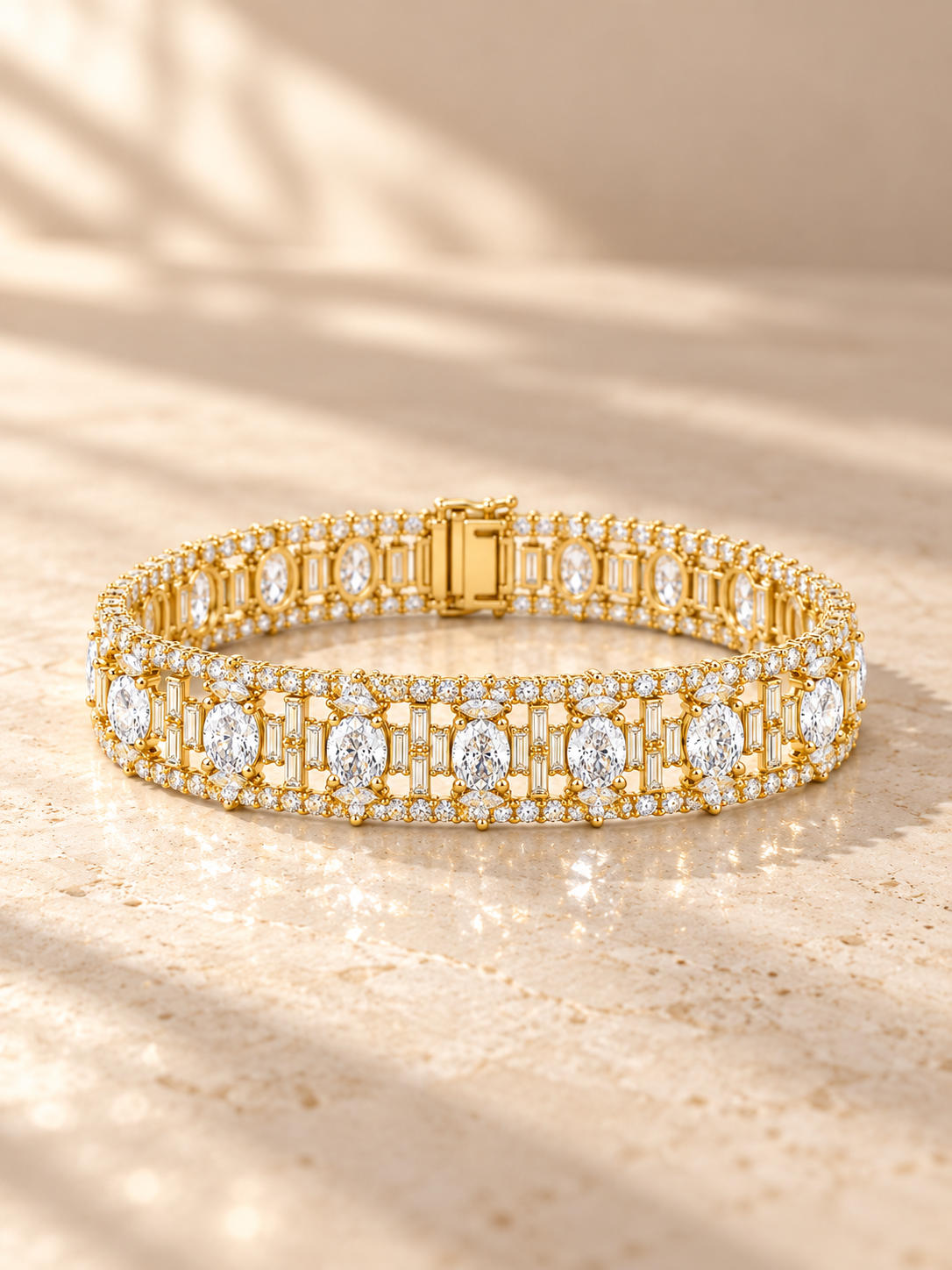 OVAL & BAGUETTE/14k YELLOWGOLD/OPENWORK BRACELET