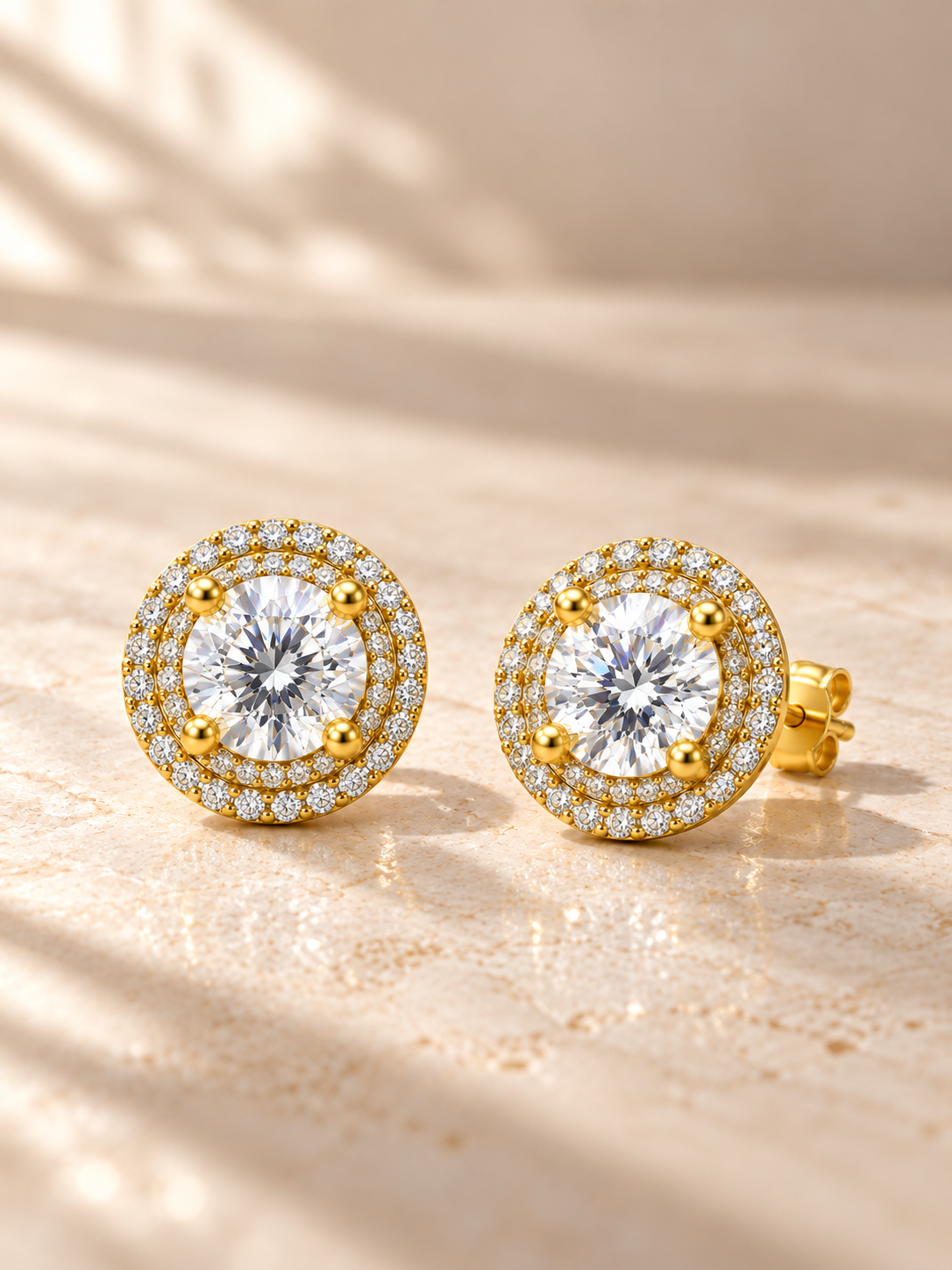 ROUND/14k YELLOWGOLD/HALO STUD EARRINGS