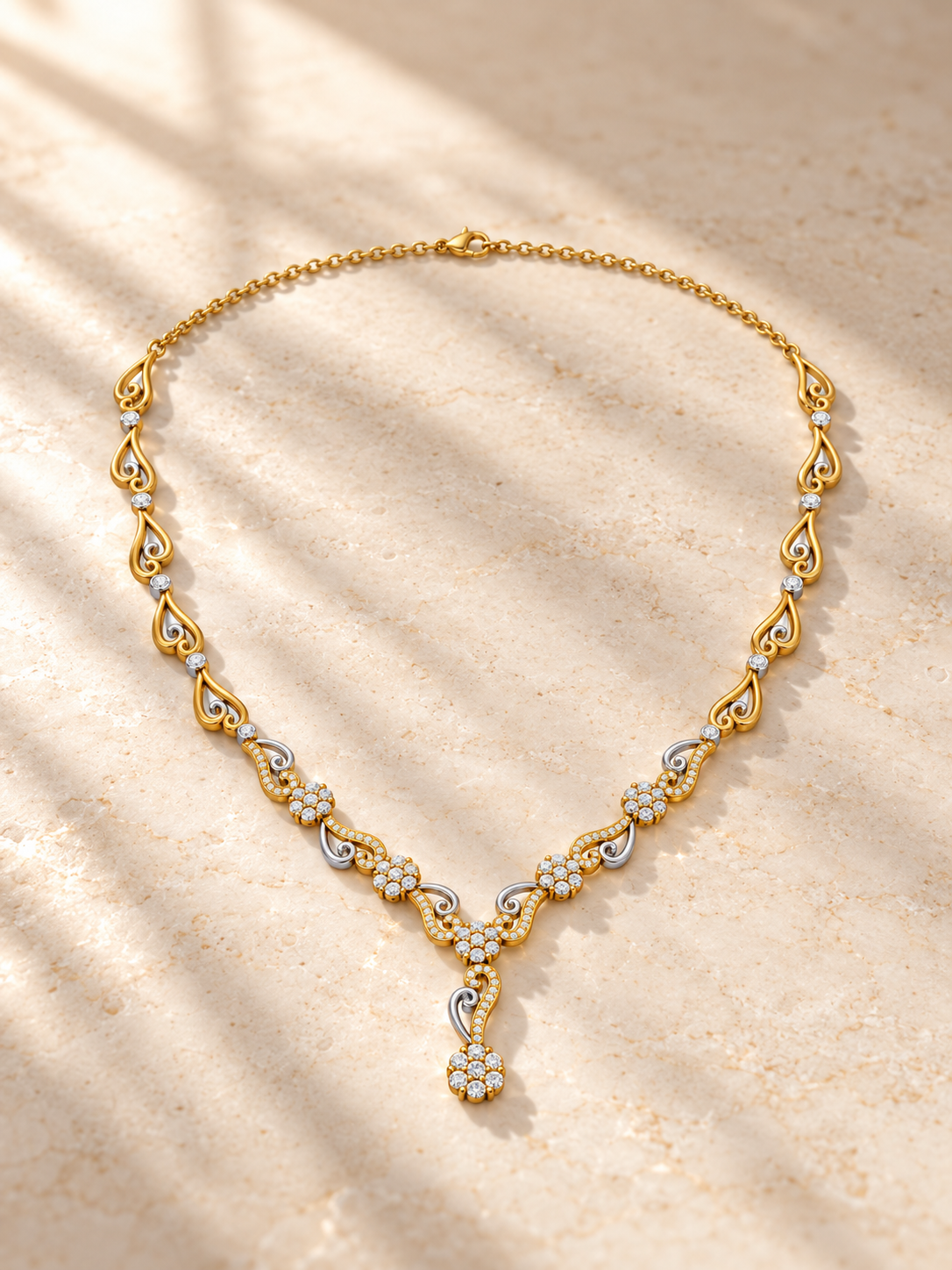 ROUND/14k YELLOWGOLD/FLORAL DROP NECKLACE