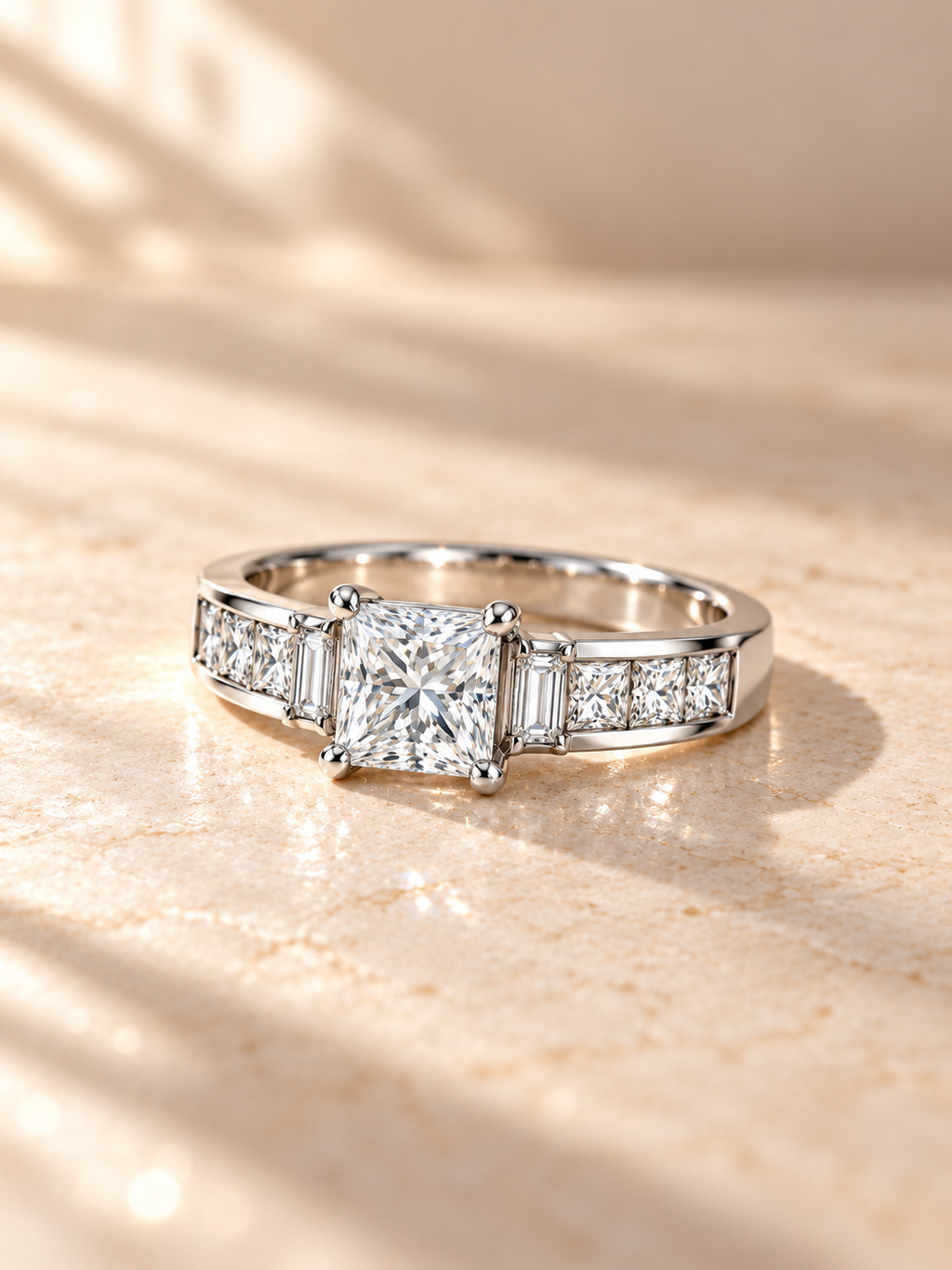 PRINCESS/3 CT /14k WHITEGOLD/CHANNEL SET BAND