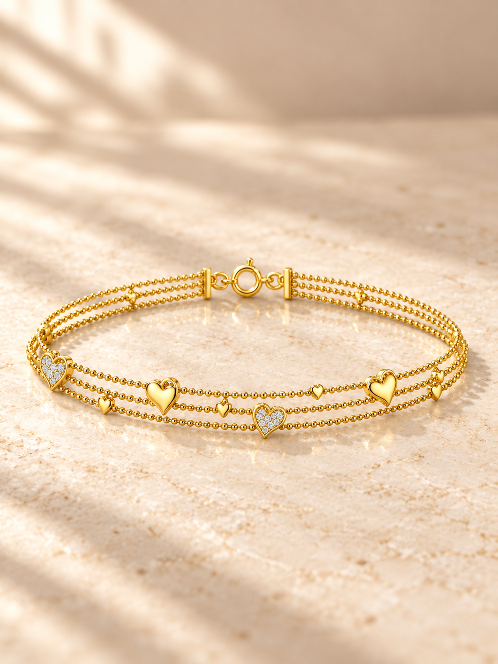 HEART/14k YELLOWGOLD/TRIPLE STRAND BRACELET