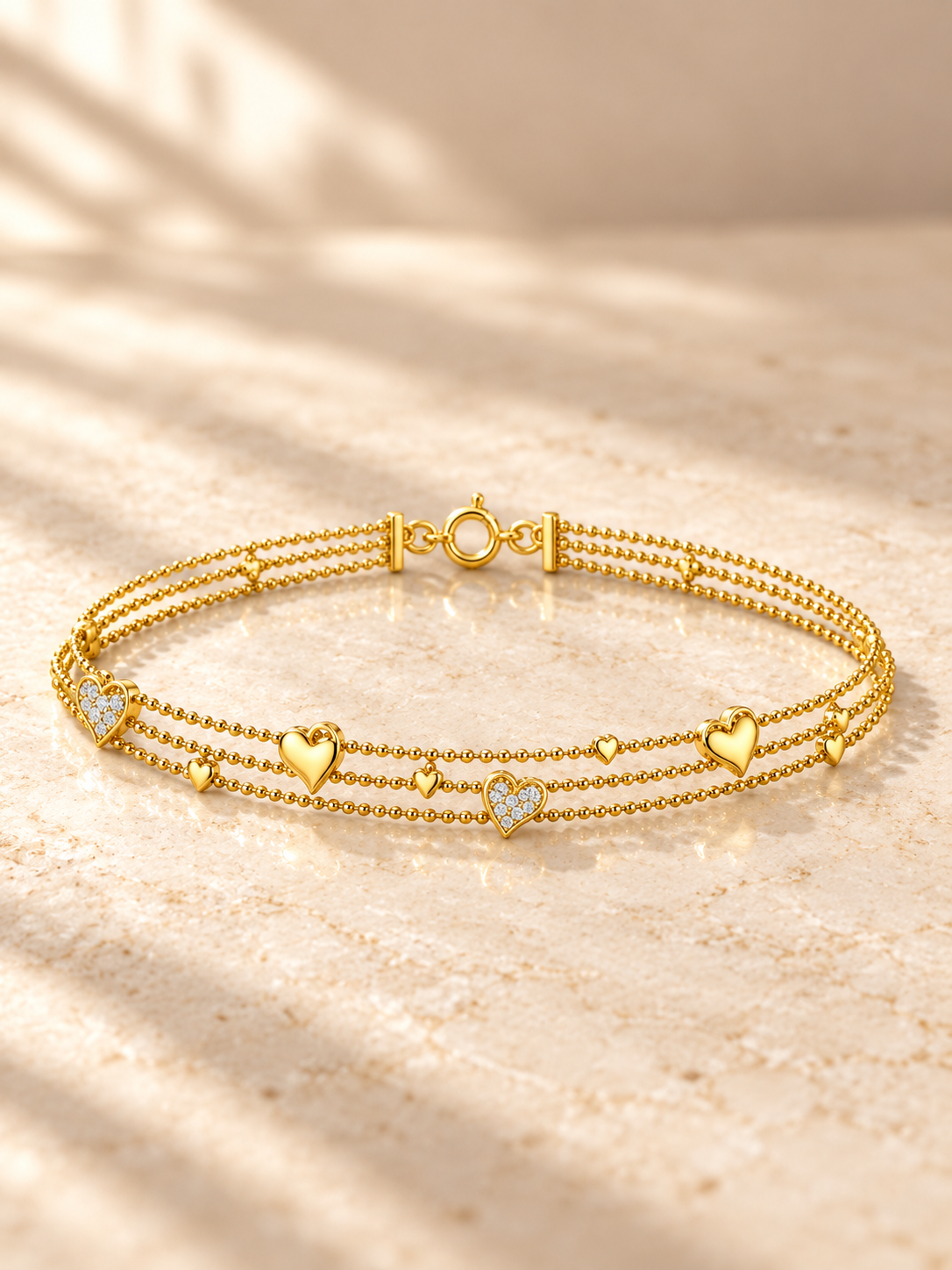 HEART/14k YELLOWGOLD/TRIPLE STRAND BRACELET