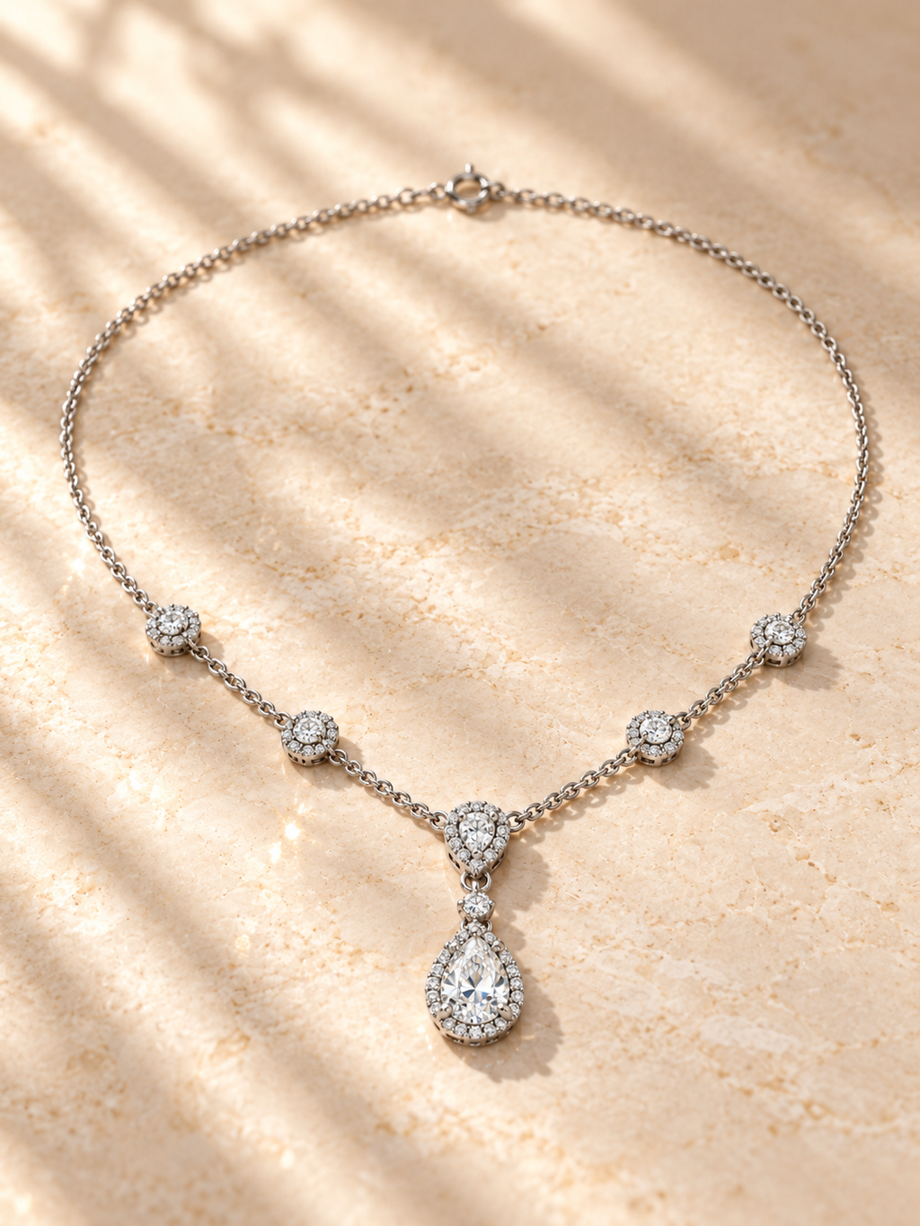 PEAR/5 CT /14k WHITEGOLD/HALO DROP NECKLACE