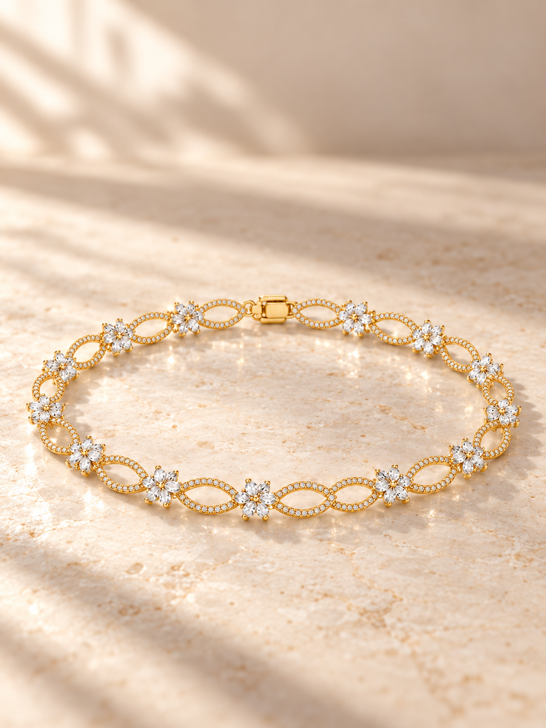 FLORAL/14k YELLOWGOLD/PAVE LINK BRACELET