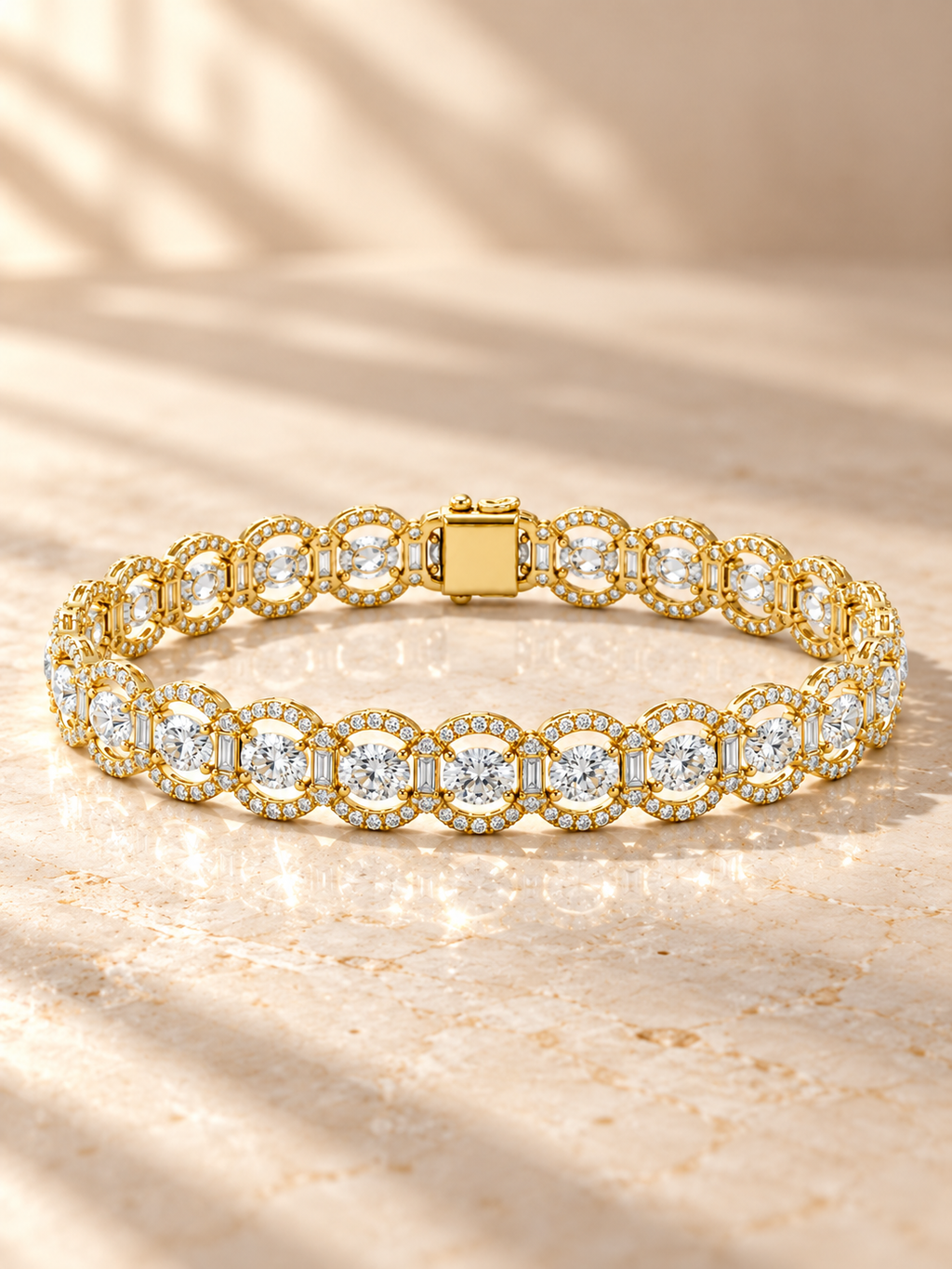 ROUND/14k YELLOWGOLD/OPEN HALO LINK BRACELET