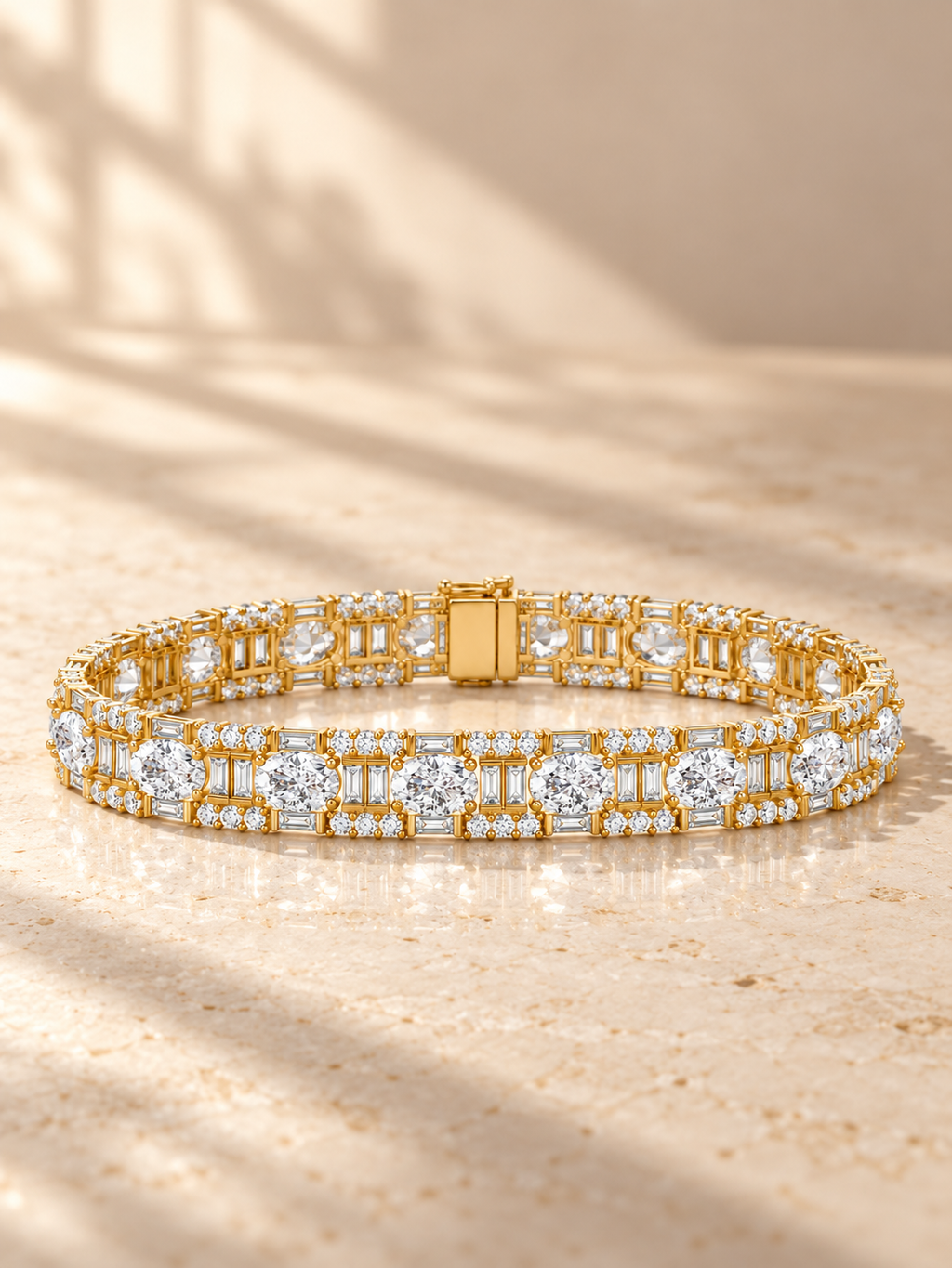 OVAL & BAGUETTE/14k YELLOWGOLD/GEOMETRIC LINK BRACELET