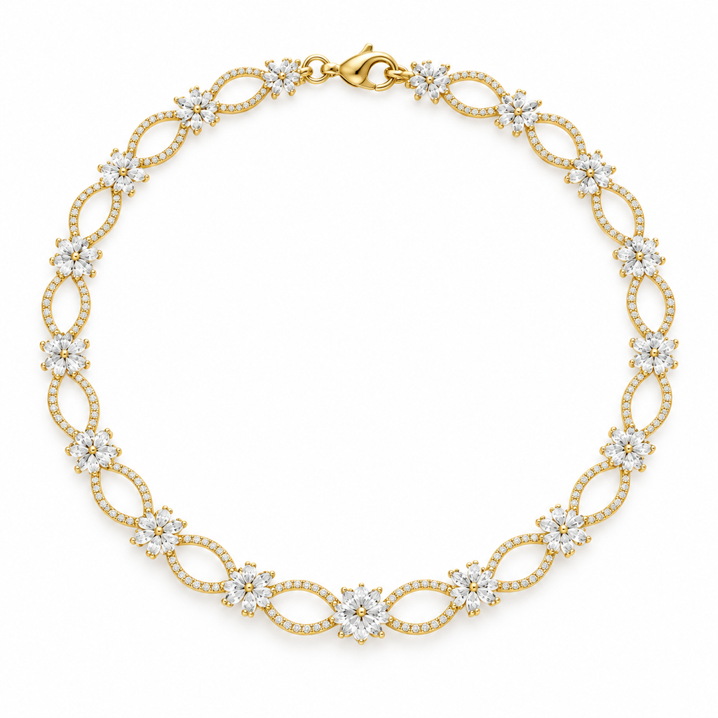 FLORAL/14k YELLOWGOLD/PAVE LINK BRACELET