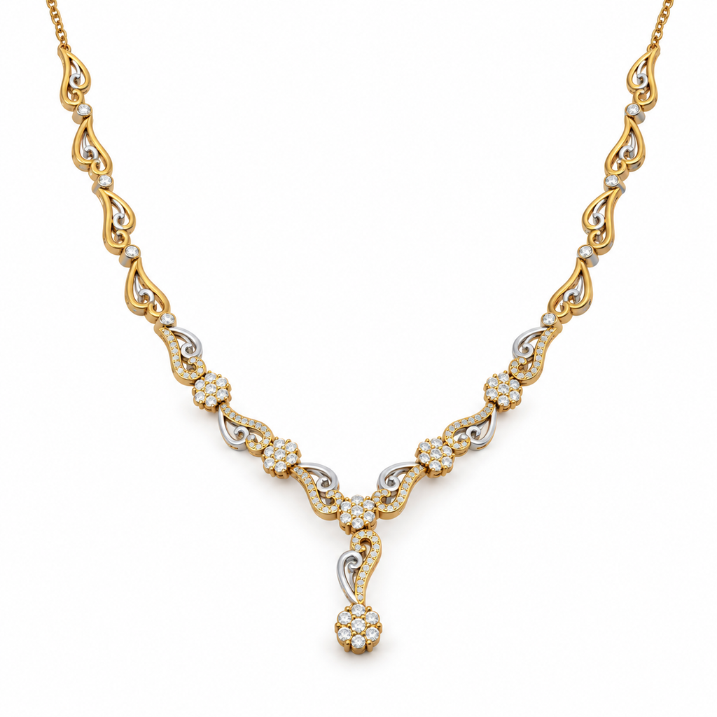 ROUND/14k YELLOWGOLD/FLORAL DROP NECKLACE