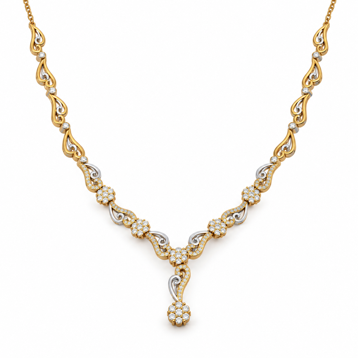 ROUND/14k YELLOWGOLD/FLORAL DROP NECKLACE