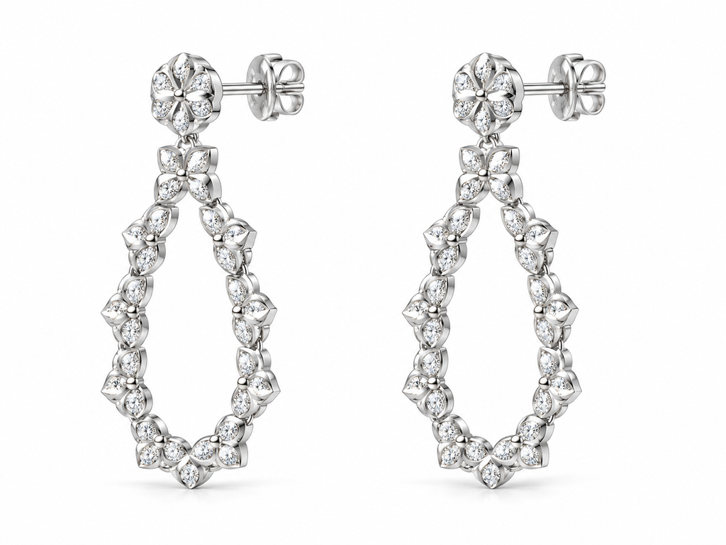 TEARDROP/14k WHITEGOLD/FLORAL DROP EARRINGS
