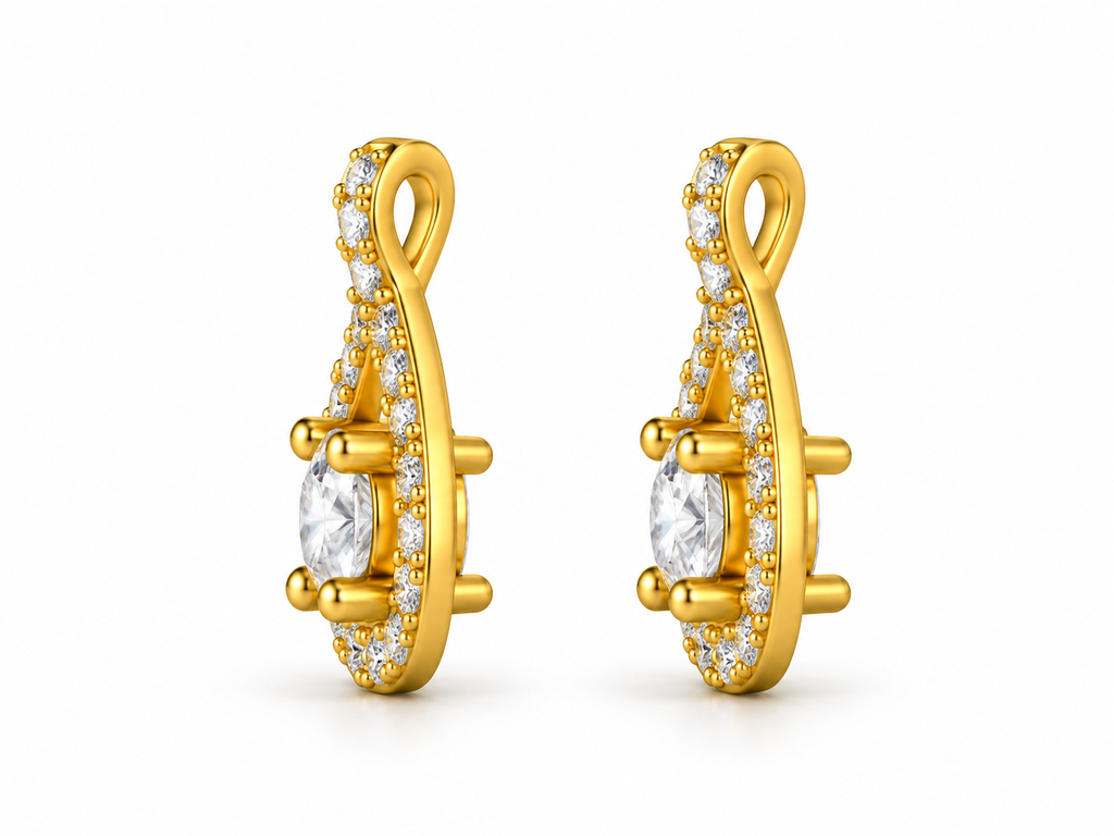 ROUND/14k YELLOWGOLD/TEARDROP HALO EARRINGS