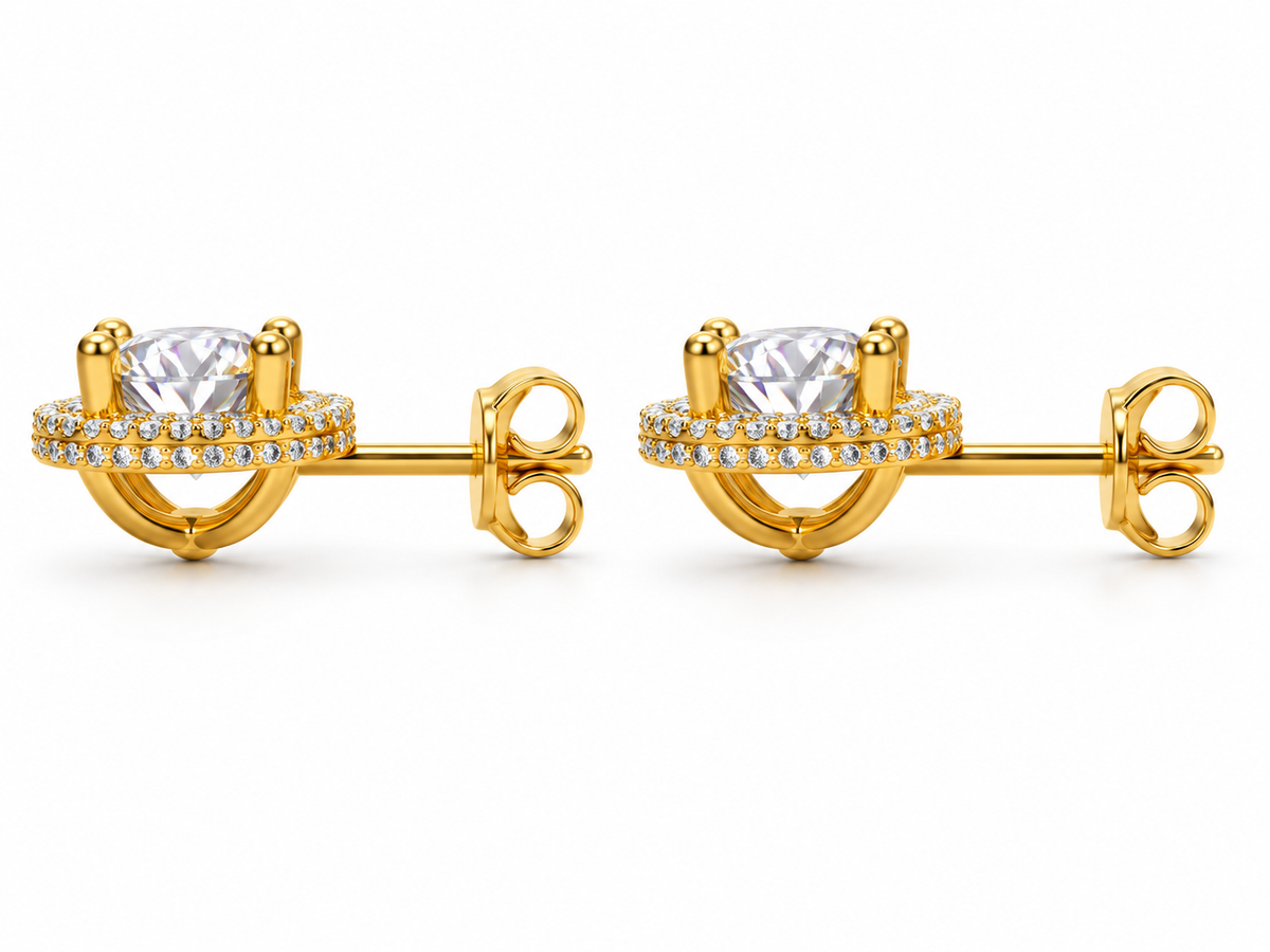 ROUND/14k YELLOWGOLD/HALO STUD EARRINGS