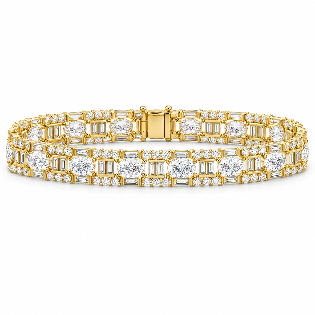 OVAL & BAGUETTE/14k YELLOWGOLD/GEOMETRIC LINK BRACELET