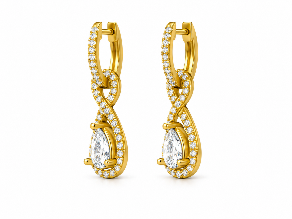 PEAR/14k YELLOWGOLD/INFINITY HALO DROP EARRINGS