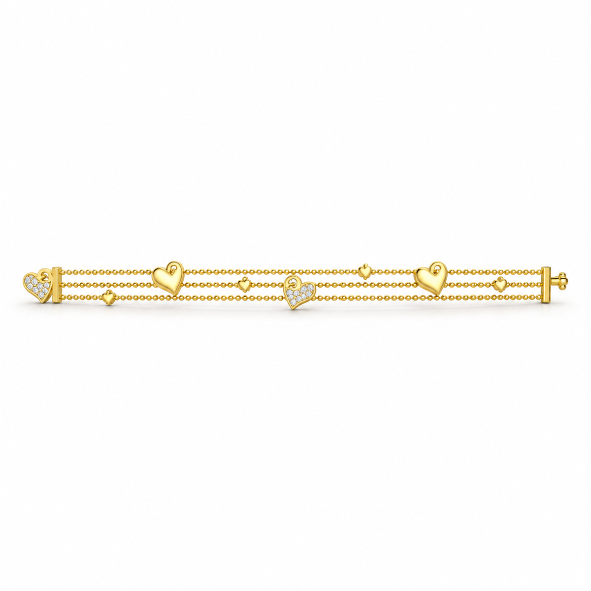 HEART/14k YELLOWGOLD/TRIPLE STRAND BRACELET