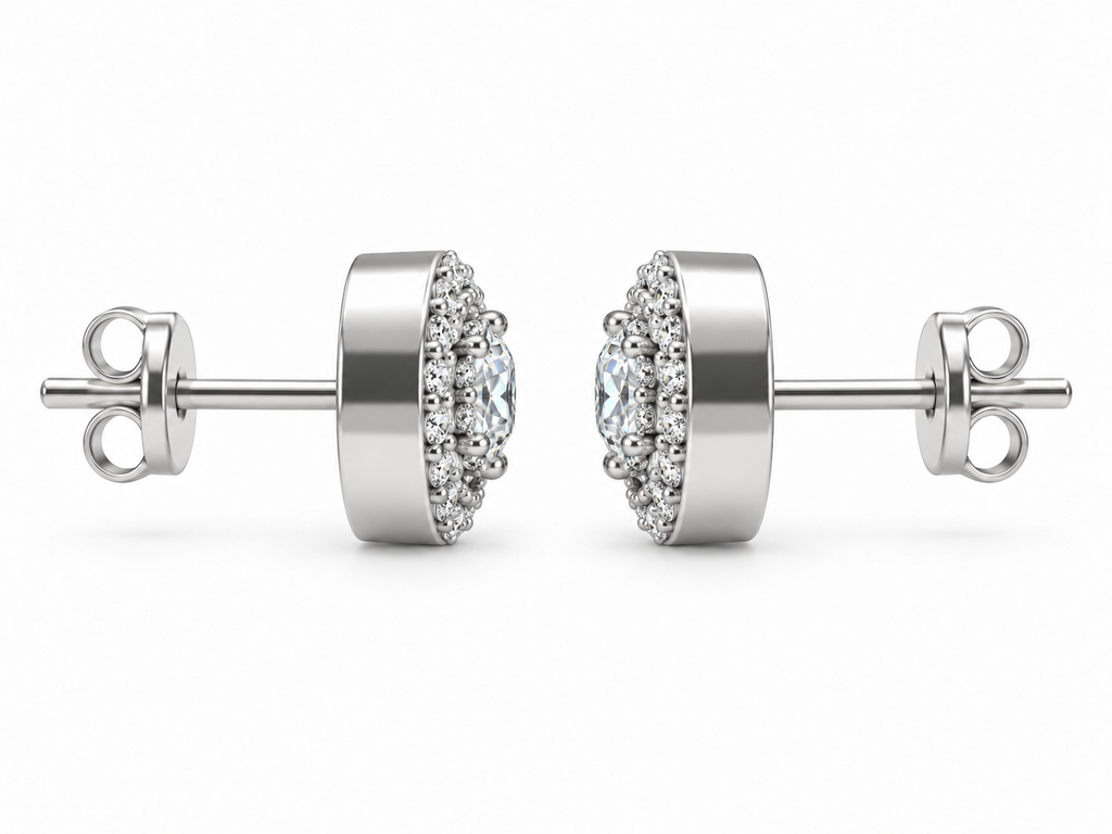 ROUND/14k WHITEGOLD/HALO STUD EARRINGS