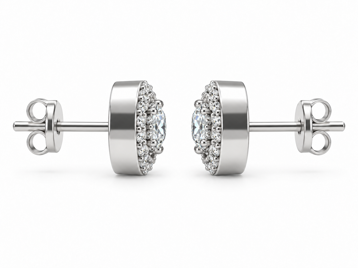 ROUND/14k WHITEGOLD/HALO STUD EARRINGS