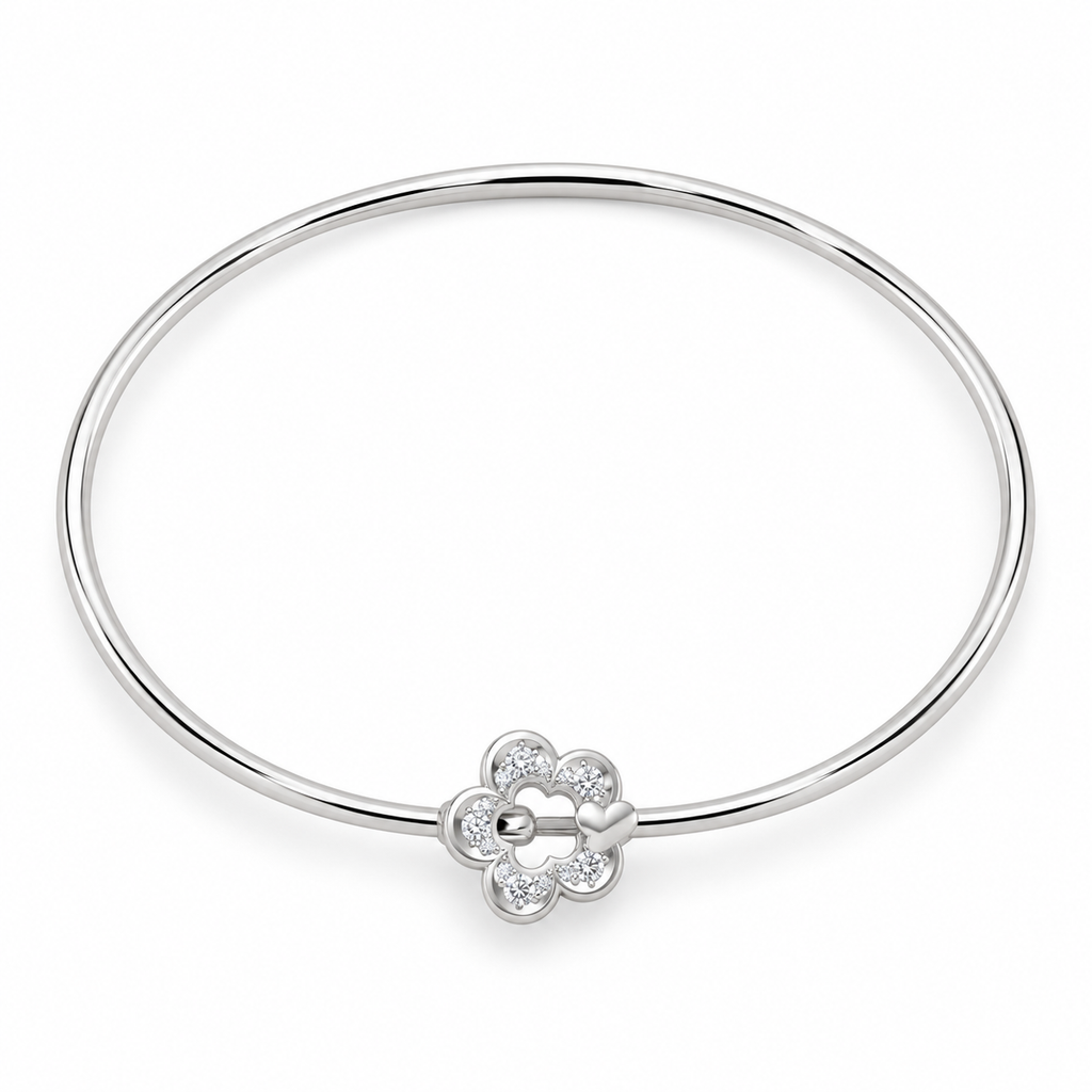 ROUND/14k WHITEGOLD/FLORAL HEART BANGLE