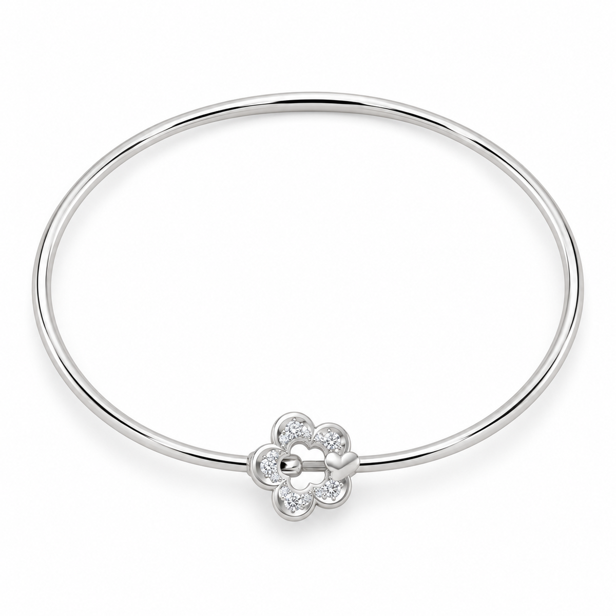 ROUND/14k WHITEGOLD/FLORAL HEART BANGLE