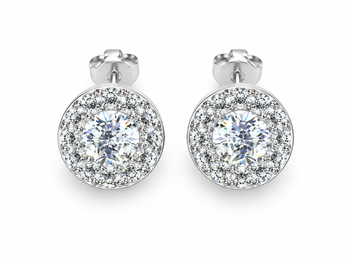 ROUND/14k WHITEGOLD/HALO STUD EARRINGS