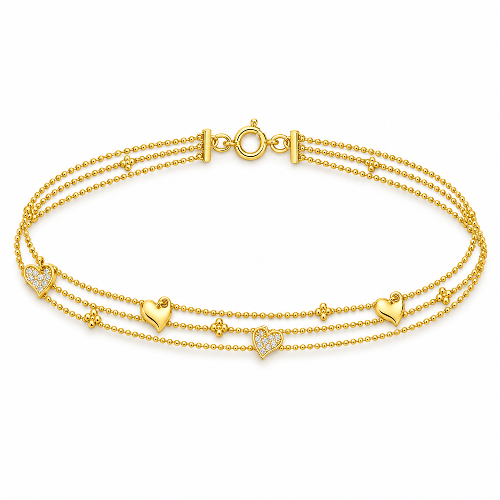 HEART/14k YELLOWGOLD/TRIPLE STRAND BRACELET