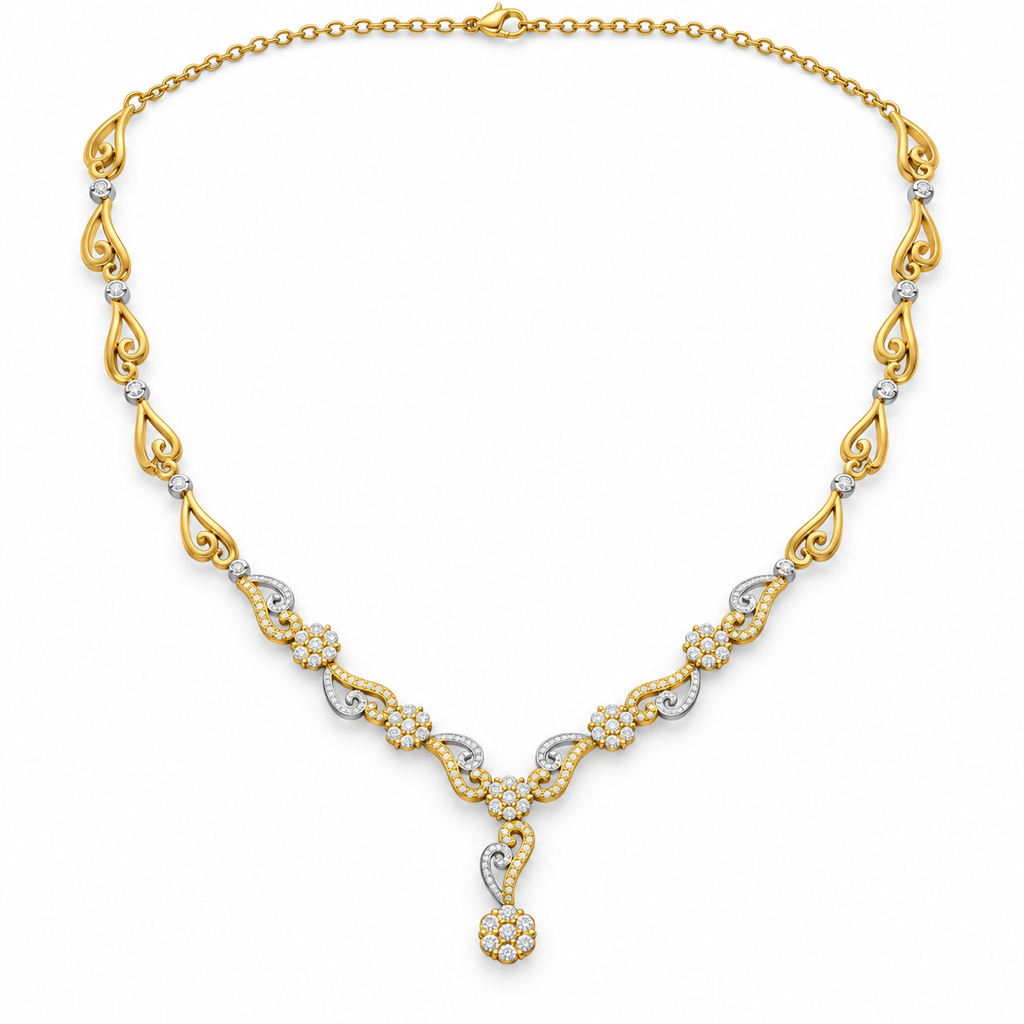 ROUND/14k YELLOWGOLD/FLORAL DROP NECKLACE